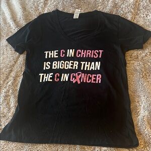 Anvil Black Short Sleeve Tee with Pink and White Print